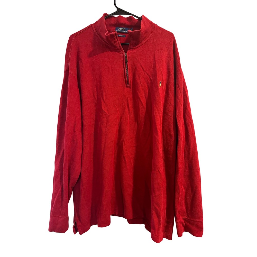 Polo Ralph Lauren Mens 3XB Red Estate Rib Quarter Zip Pullover Sweater Pony Logo